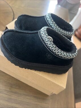 UGG Black Suede Slip-On Ankle Slippers with Silver Braided Trim